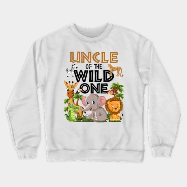 Uncle Of The Wild One Birthday 1st Safari Jungle Family Crewneck Sweatshirt by Eduardo